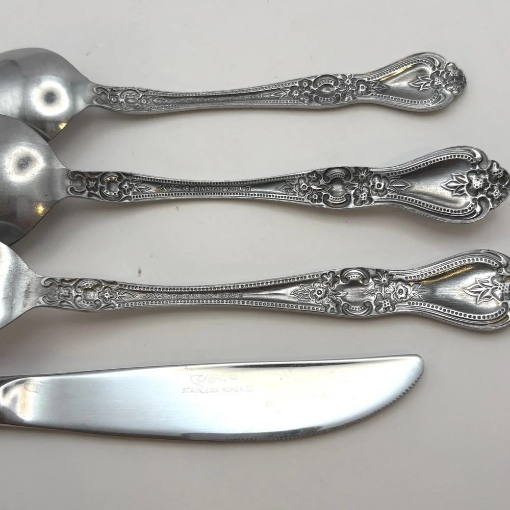 Vtg Rogers Dream Rose Stainless Flatware Korea Ornate Floral Silverware 6pc Set